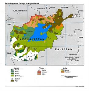 图中蓝色区域为哈扎拉人居住地区